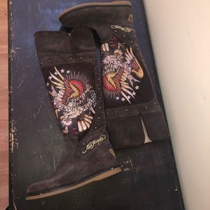 Ed Hardy Knee High Boots
